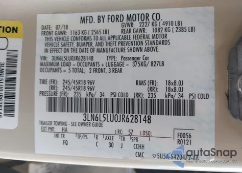 2018 Lincoln Mkz Hybrid Select z USA, uszkodzony, nr VIN 3LN6L5LU0JR628148